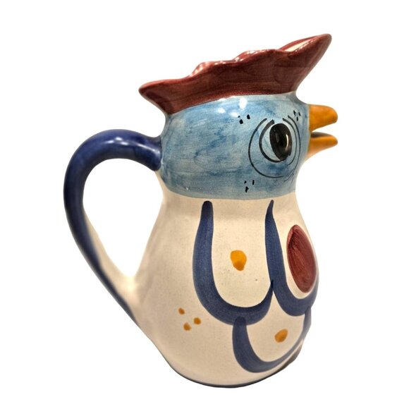 SOLIMENE POTTERY VIETRI Italian Hand Painted Pitcher Jug Chicken Hen 8.5'' - Picture 2 of 5
